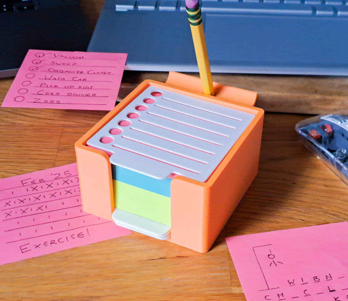 Sticky Note Holder Multifunctional Productivity Stencils Office Desk Organizer