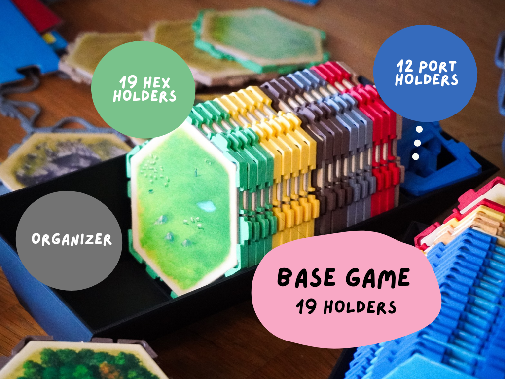 Hex Holders 19 Pack or Full Combo for Hex Based Settlement and Trading Board Game Organization