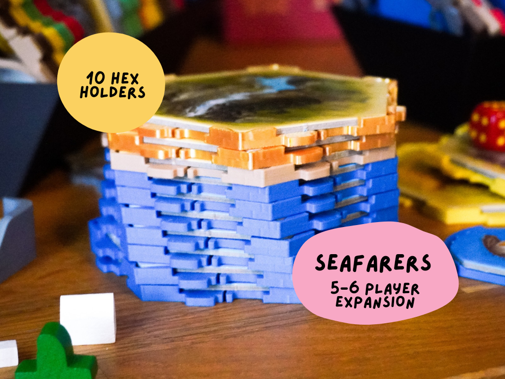 Hex Holders 11 Pack Non Magnetic Sea Based 5-6 Player Expansion for Hex Based Settlement and Trading Board Game Organization