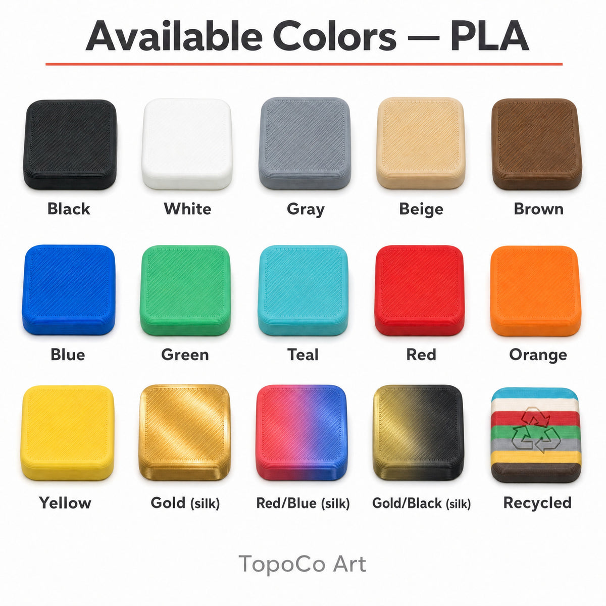 Available colors: Black, White, Gray, Beige, Brown, Blue, Green, Teal, Red, Orange, Yellow, Gold, Red/Blue, Gold/Black, Recycled