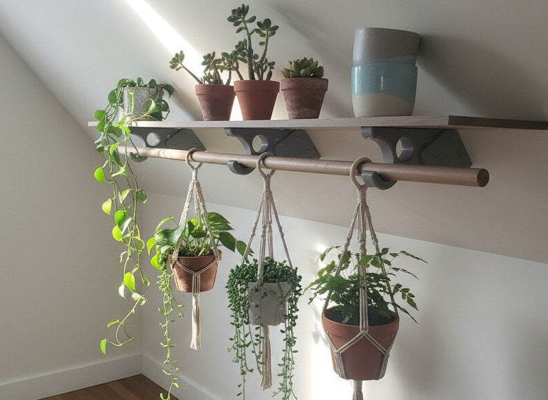 Adjustable Angled Shelf Bracket for Slanted Walls — Attic Closet Organizer with Hanging Rod | 3D Printed (Pair)