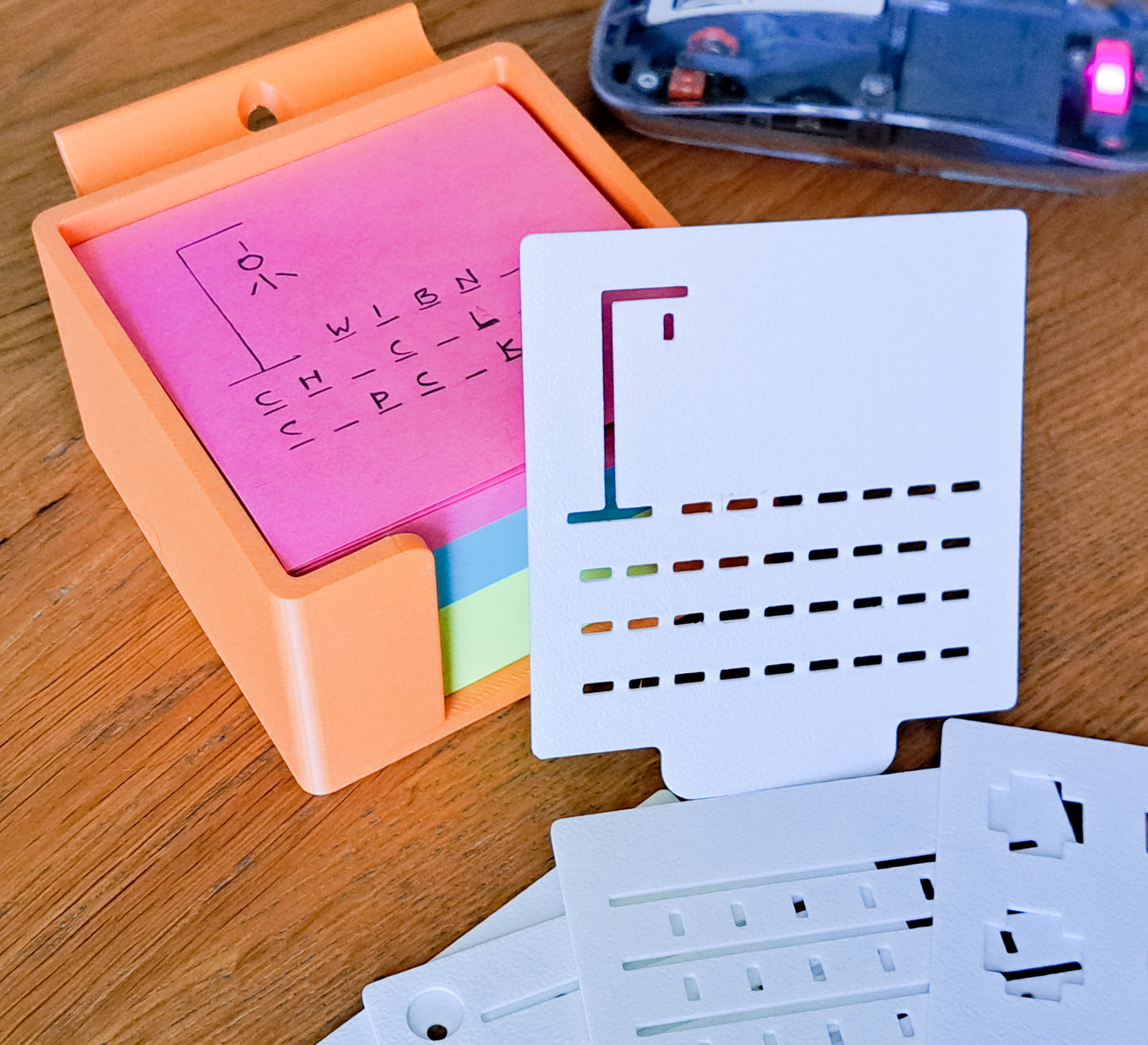 Multifunctional Post-It Note Holder with 5 Productivity & Play Stencils