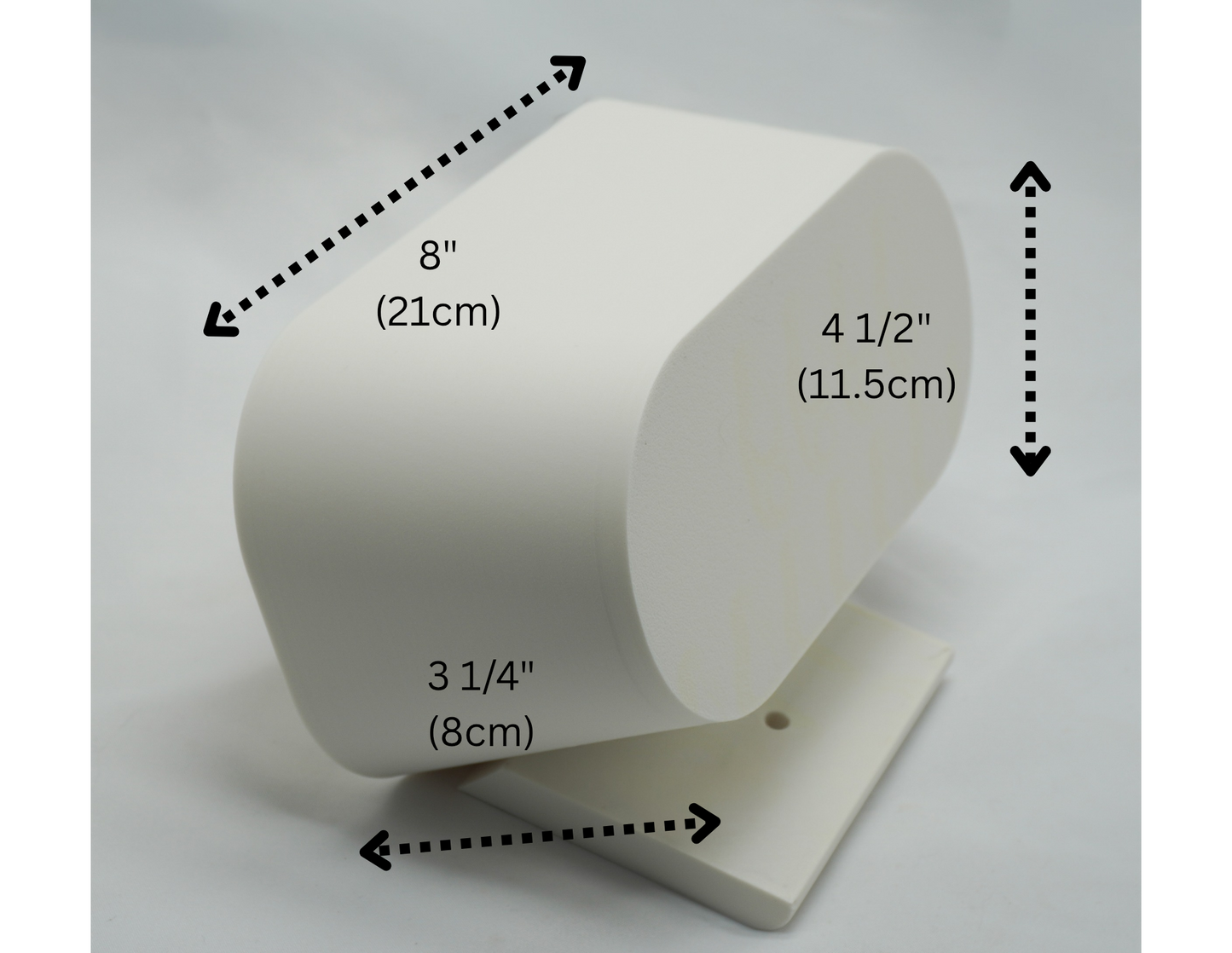 Couch Spacer dimensions: 8 in (21 cm) wide, 4 1/2 in (11.5 cm) tall, 3 1/4 in (8 cm) deep
