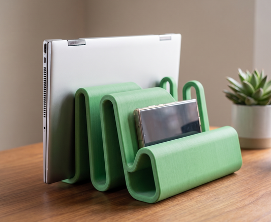 Laptop Stand Tablet Phone Holder - "The Device Taco" 3D Printed Multi Device Charging Station | Vertical Desk Organizer Cable Pass-Through
