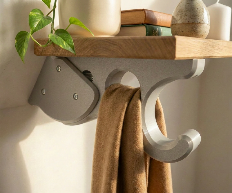 Adjustable Angled Shelf Bracket for Slanted Walls — Attic Closet Organizer with Hanging Rod | 3D Printed (Pair)