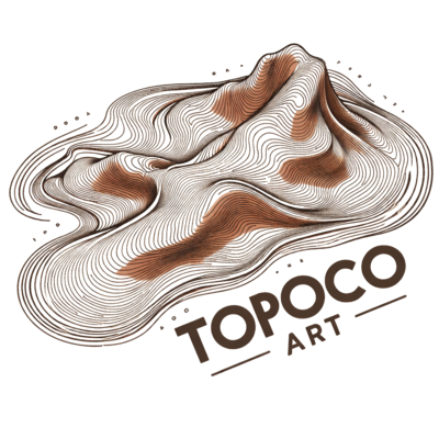TopoCo Art logo, a copper topographic relief